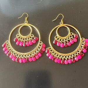 Gold and Pink Hoop Earrings